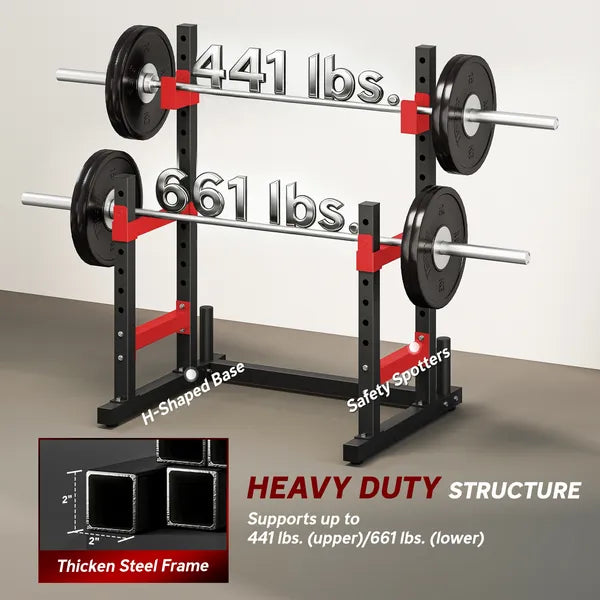 Soozier Adjustable Squat Rack, 660lbs Multi-Functional Bench Press Rack for Weight Lifting Home Gym Strength Training, Red - product image 6