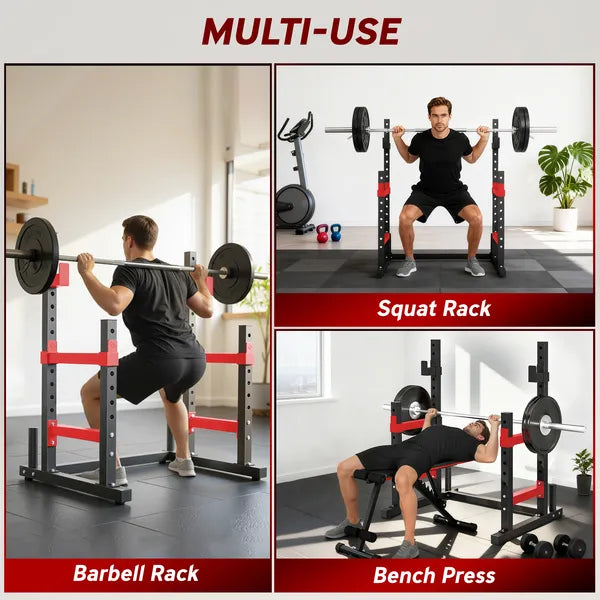 Soozier Adjustable Squat Rack, 660lbs Multi-Functional Bench Press Rack for Weight Lifting Home Gym Strength Training, Red - product image 4
