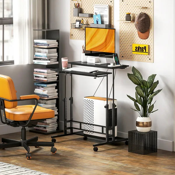 HOMCOM Adjustable Standing Desk with Power Outlets, Stand Up Desk with Tiltable Tabletop, Wheels, Shelf, for Home Office, Black - product image 10