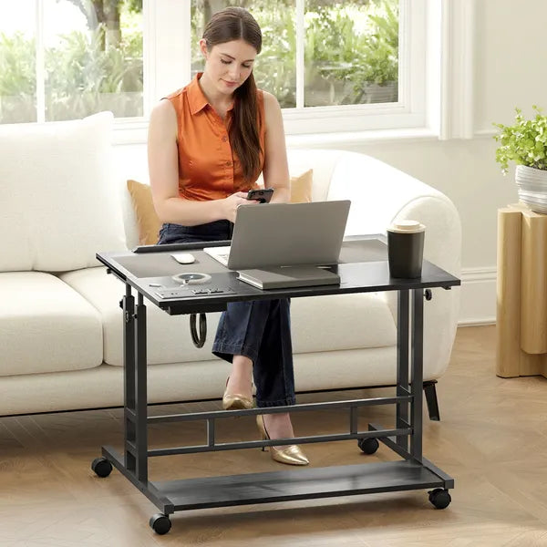 HOMCOM Adjustable Standing Desk with Power Outlets, Stand Up Desk with Tiltable Tabletop, Wheels, Shelf, for Home Office, Black - product image 7