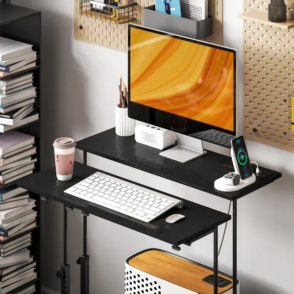 HOMCOM Adjustable Standing Desk with Power Outlets, Stand Up Desk with Tiltable Tabletop, Wheels, Shelf, for Home Office, Black - product image 9