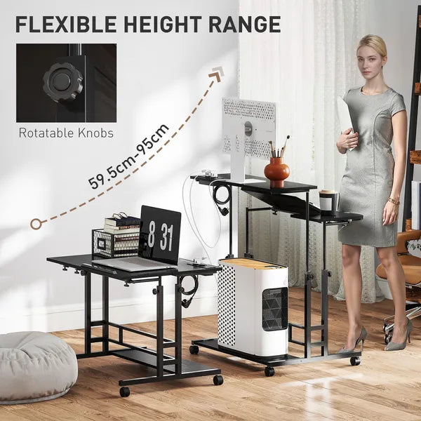 HOMCOM Adjustable Standing Desk with Power Outlets, Stand Up Desk with Tiltable Tabletop, Wheels, Shelf, for Home Office, Black - product image 4