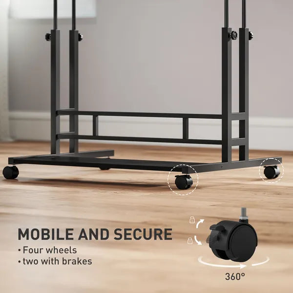 HOMCOM Adjustable Standing Desk with Power Outlets, Stand Up Desk with Tiltable Tabletop, Wheels, Shelf, for Home Office, Black - product image 6