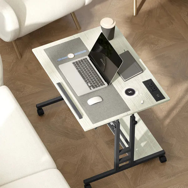 Adjustable Standing Desk with Power Outlets, Stand Up Desk with Tiltable Tabletop, Wheels, Shelf, for Home Office, Oak - product image 8