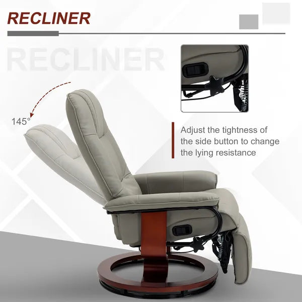 HOMCOM Adjustable Swivel Recliner Armchair, Faux Leather Manual Recliner with Footrest, Armrest and Wood Base for Living Room, Gray - product image 4