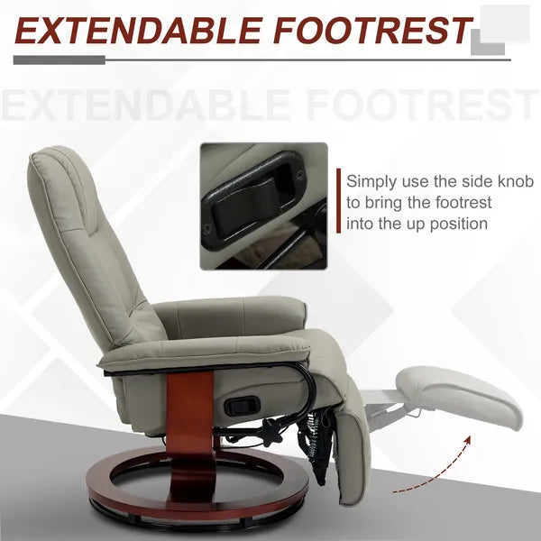 HOMCOM Adjustable Swivel Recliner Armchair, Faux Leather Manual Recliner with Footrest, Armrest and Wood Base for Living Room, Gray - product image 5