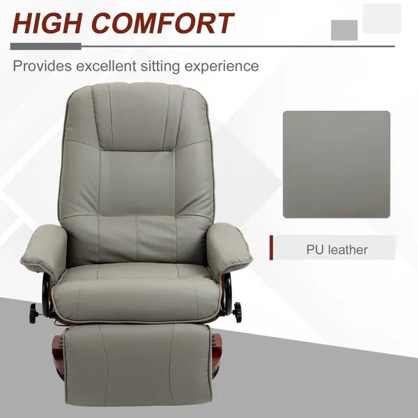 HOMCOM Adjustable Swivel Recliner Armchair, Faux Leather Manual Recliner with Footrest, Armrest and Wood Base for Living Room, Gray - product image 7