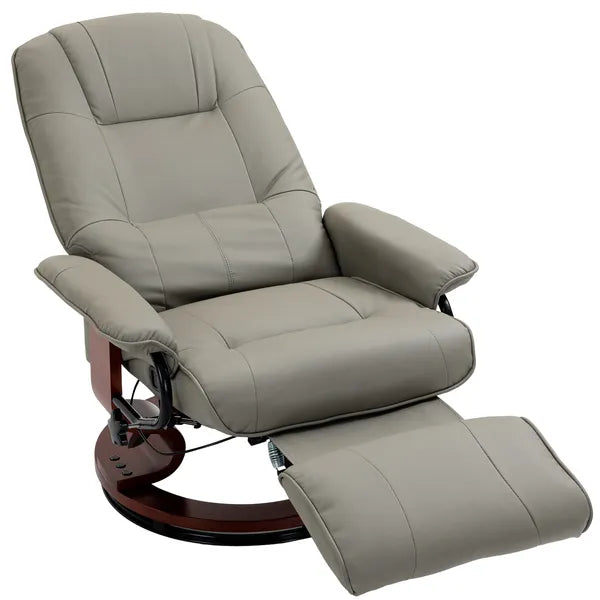 HOMCOM Adjustable Swivel Recliner Armchair, Faux Leather Manual Recliner with Footrest, Armrest and Wood Base for Living Room, Gray - product image 12