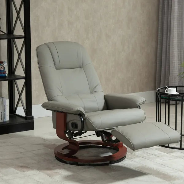HOMCOM Adjustable Swivel Recliner Armchair, Faux Leather Manual Recliner with Footrest, Armrest and Wood Base for Living Room, Gray - product image 9