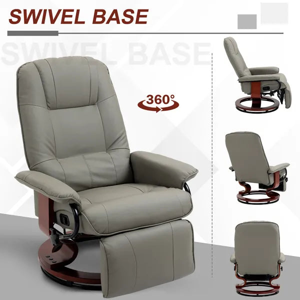 HOMCOM Adjustable Swivel Recliner Armchair, Faux Leather Manual Recliner with Footrest, Armrest and Wood Base for Living Room, Gray - product image 6