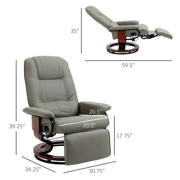 HOMCOM Adjustable Swivel Recliner Armchair, Faux Leather Manual Recliner with Footrest, Armrest and Wood Base for Living Room, Gray - product image 3