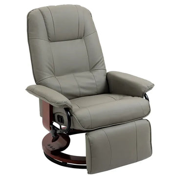 HOMCOM Adjustable Swivel Recliner Armchair, Faux Leather Manual Recliner with Footrest, Armrest and Wood Base for Living Room, Gray - product image 1