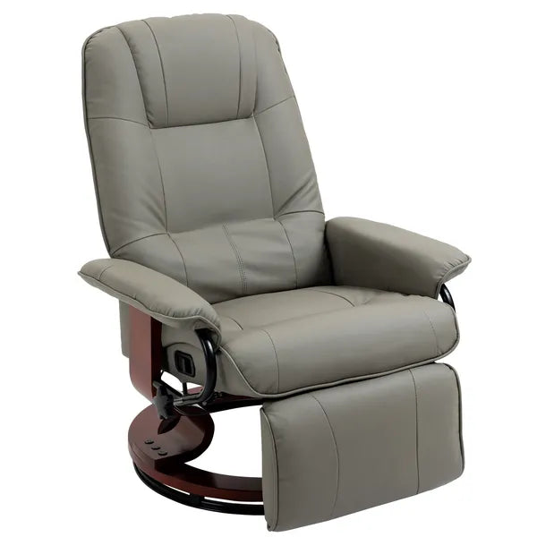 HOMCOM Adjustable Swivel Recliner Armchair, Faux Leather Manual Recliner with Footrest, Armrest and Wood Base for Living Room, Gray - product image 1