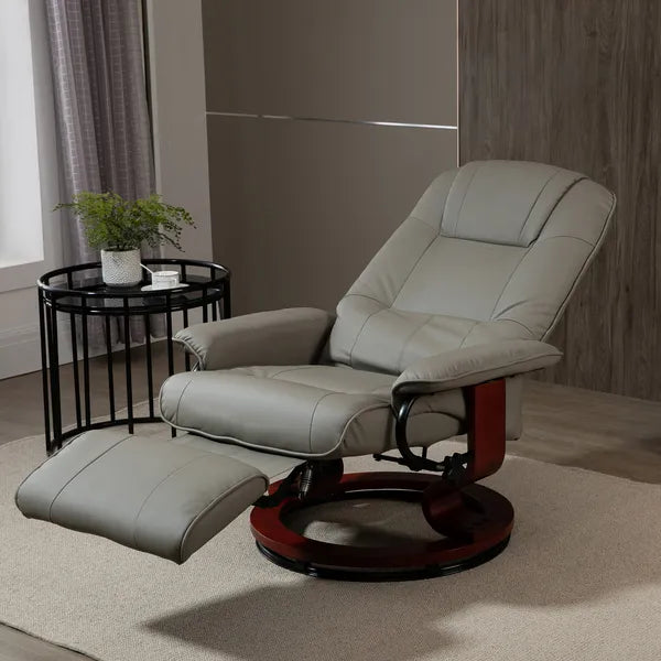 HOMCOM Adjustable Swivel Recliner Armchair, Faux Leather Manual Recliner with Footrest, Armrest and Wood Base for Living Room, Gray - product image 8