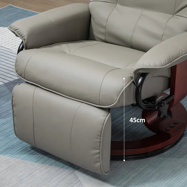 HOMCOM Adjustable Swivel Recliner Armchair, Faux Leather Manual Recliner with Footrest, Armrest and Wood Base for Living Room, Gray - product image 11