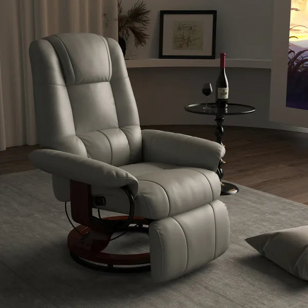 HOMCOM Adjustable Swivel Recliner Armchair, Faux Leather Manual Recliner with Footrest, Armrest and Wood Base for Living Room, Gray - product image 2