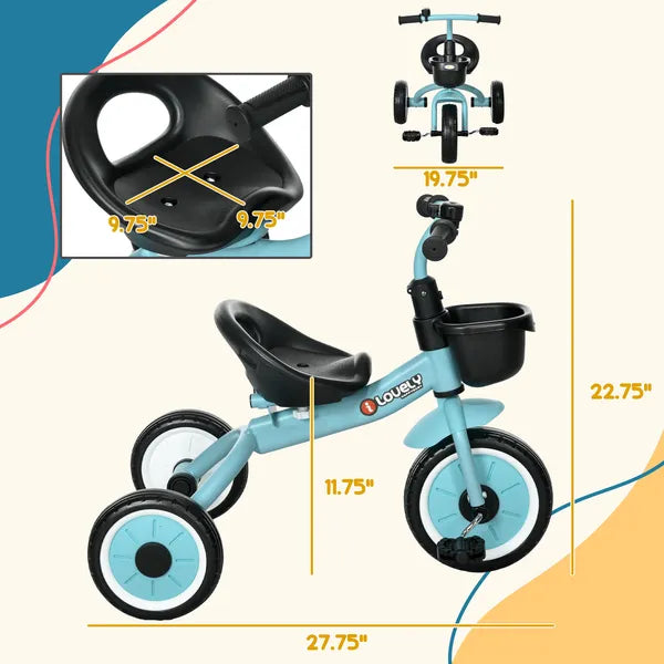 Qaba Adjustable Toddler Tricycle for Ages 2-5, Blue Bike with Basket, Bell, Comfort Grips, Kids' Outdoor Ride-Ons - product image 3