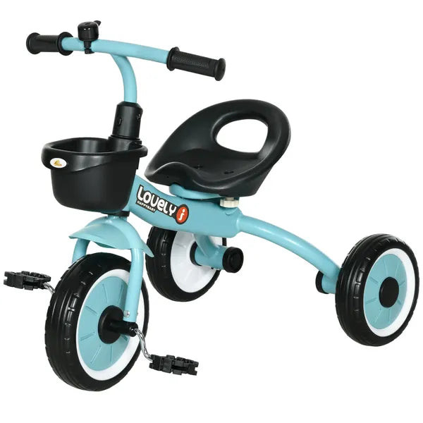 Qaba Adjustable Toddler Tricycle for Ages 2-5, Blue Bike with Basket, Bell, Comfort Grips, Kids' Outdoor Ride-Ons - product image 1