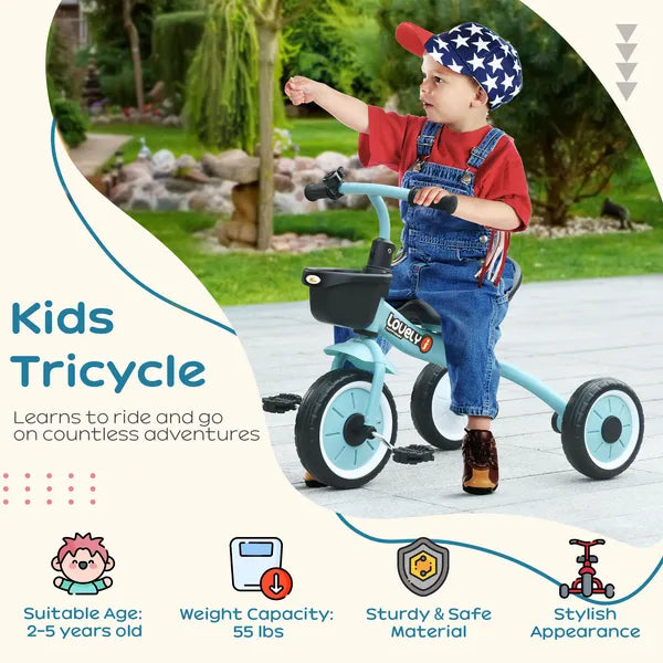 Qaba Adjustable Toddler Tricycle for Ages 2-5, Blue Bike with Basket, Bell, Comfort Grips, Kids' Outdoor Ride-Ons - product image 4