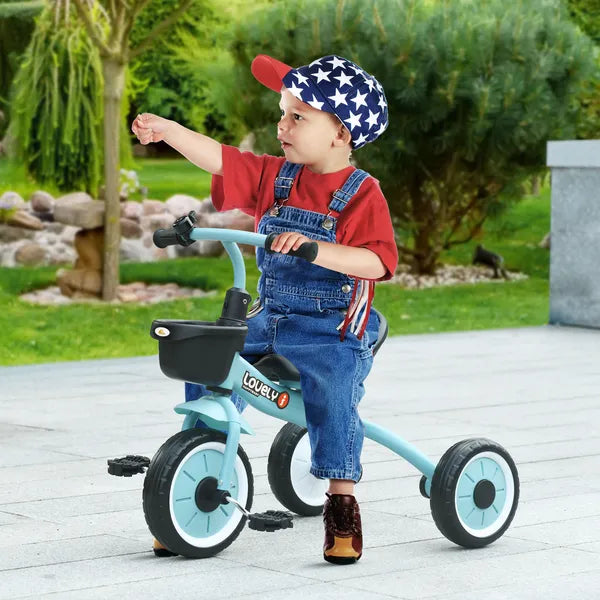 Qaba Adjustable Toddler Tricycle for Ages 2-5, Blue Bike with Basket, Bell, Comfort Grips, Kids' Outdoor Ride-Ons - product image 2