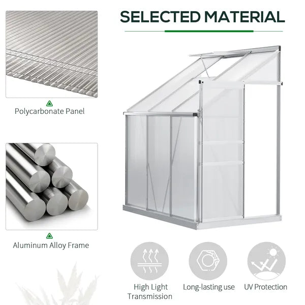 Outsunny Aluminum Greenhouse Polycarbonate Walk-in Garden Greenhouse with Adjustable Roof Vent, Rain Gutter and Sliding Door, 6' x 4' x 7' Clear - product image 4