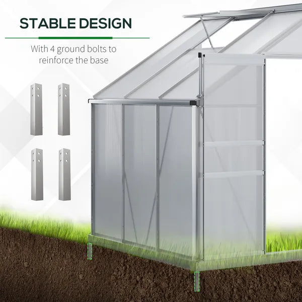 Outsunny Aluminum Greenhouse Polycarbonate Walk-in Garden Greenhouse with Adjustable Roof Vent, Rain Gutter and Sliding Door, 6' x 4' x 7' Clear - product image 6