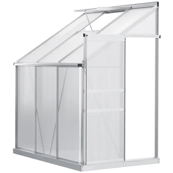 Outsunny Aluminum Greenhouse Polycarbonate Walk-in Garden Greenhouse with Adjustable Roof Vent, Rain Gutter and Sliding Door, 6' x 4' x 7' Clear - product image 1