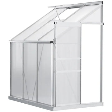 Outsunny Aluminum Greenhouse Polycarbonate Walk-in Garden Greenhouse with Adjustable Roof Vent, Rain Gutter and Sliding Door, 6' x 4' x 7' Clear - product image 1