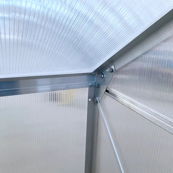Outsunny Aluminum Greenhouse Polycarbonate Walk-in Garden Greenhouse with Adjustable Roof Vent, Rain Gutter and Sliding Door, 6' x 4' x 7' Clear - product image 9