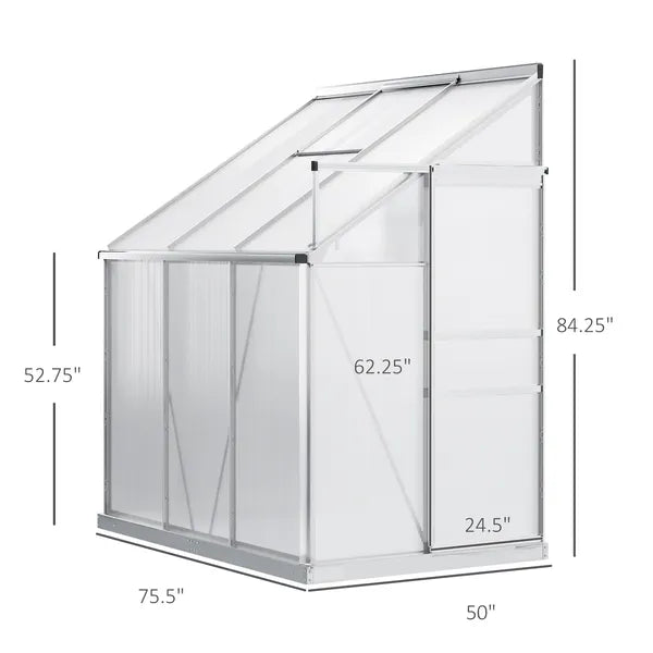 Outsunny Aluminum Greenhouse Polycarbonate Walk-in Garden Greenhouse with Adjustable Roof Vent, Rain Gutter and Sliding Door, 6' x 4' x 7' Clear - product image 3