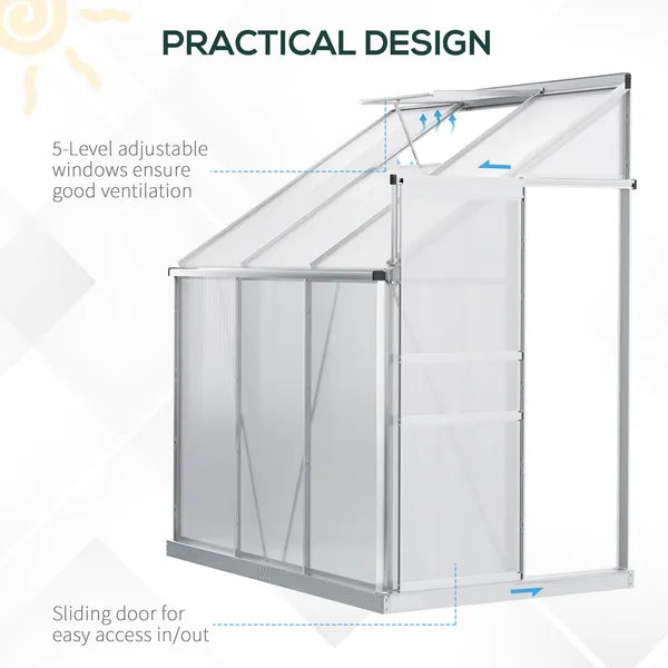 Outsunny Aluminum Greenhouse Polycarbonate Walk-in Garden Greenhouse with Adjustable Roof Vent, Rain Gutter and Sliding Door, 6' x 4' x 7' Clear - product image 5