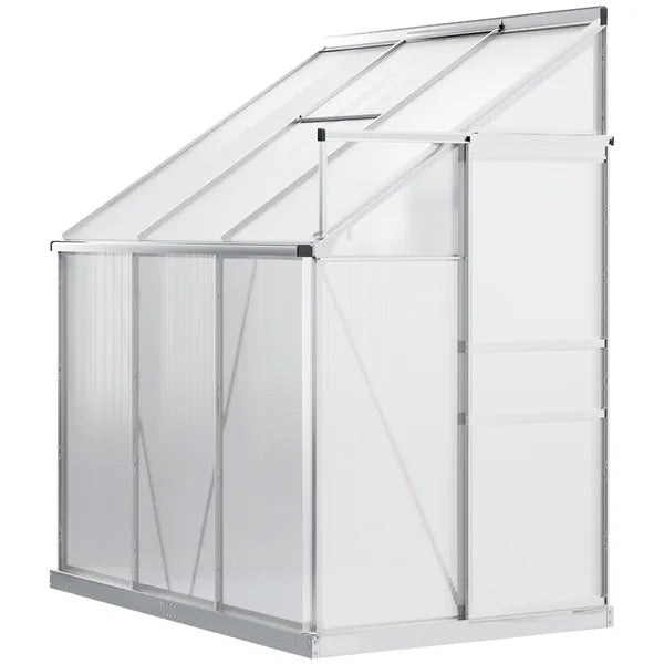 Outsunny Aluminum Greenhouse Polycarbonate Walk-in Garden Greenhouse with Adjustable Roof Vent, Rain Gutter and Sliding Door, 6' x 4' x 7' Clear - product image 11
