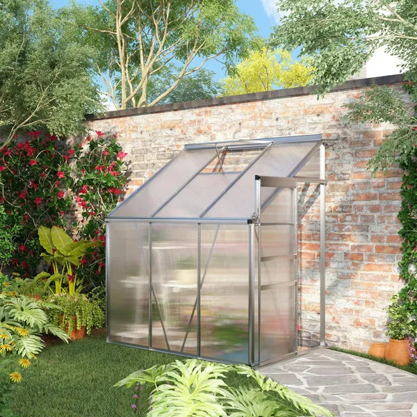 Outsunny Aluminum Greenhouse Polycarbonate Walk-in Garden Greenhouse with Adjustable Roof Vent, Rain Gutter and Sliding Door, 6' x 4' x 7' Clear - product image 10