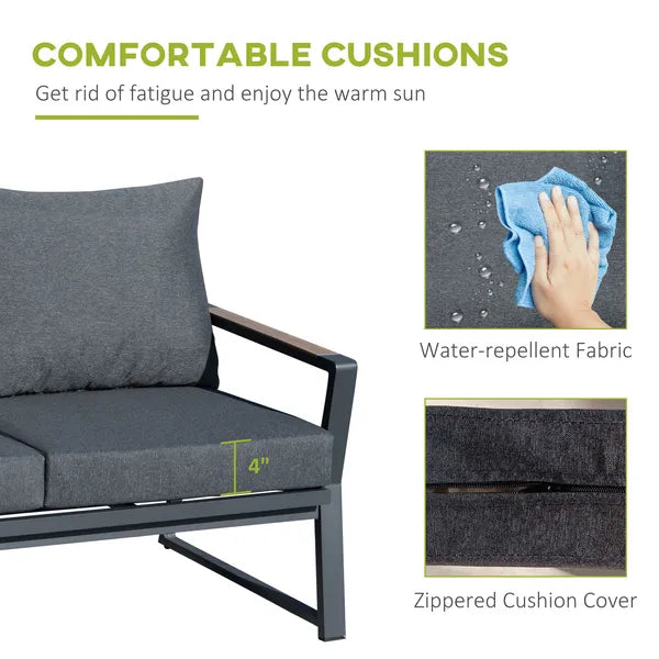 Outsunny Aluminum Patio Furniture Set, 4-Piece, Dark Grey, Loveseat, Armchairs, Coffee Table - product image 5