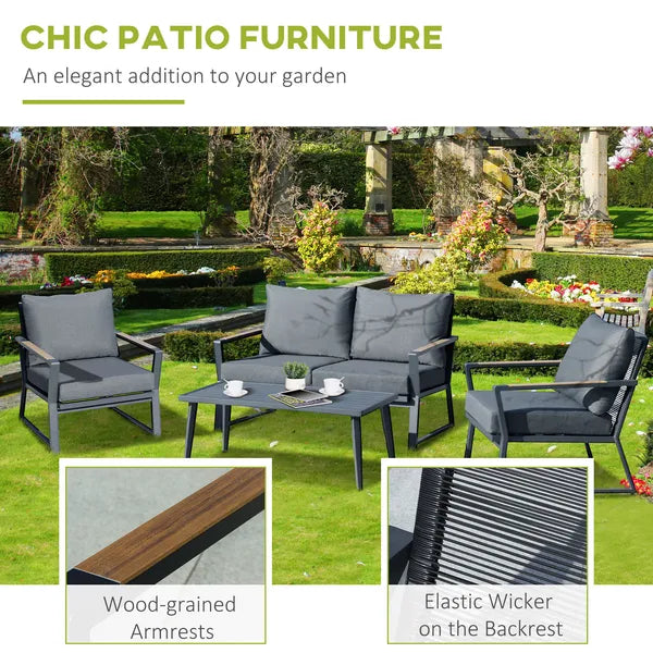 Outsunny Aluminum Patio Furniture Set, 4-Piece, Dark Grey, Loveseat, Armchairs, Coffee Table - product image 6