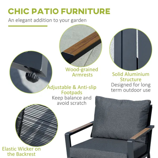 Outsunny Aluminum Patio Furniture Set, 4-Piece, Dark Grey, Loveseat, Armchairs, Coffee Table - product image 4