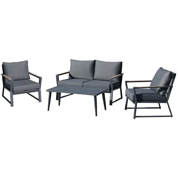 Outsunny Aluminum Patio Furniture Set, 4-Piece, Dark Grey, Loveseat, Armchairs, Coffee Table - product image 11