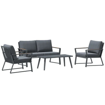 Outsunny Aluminum Patio Furniture Set, 4-Piece, Dark Grey, Loveseat, Armchairs, Coffee Table - product image 1