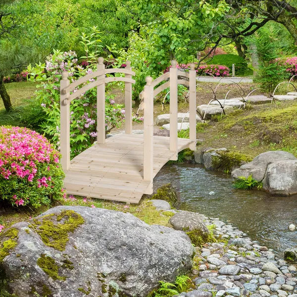 Arched Garden Passage 7.5ft Fir Wood Bridge with Safety Rails for Backyards - product image 2