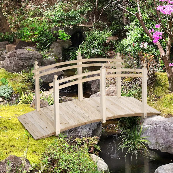 Arched Garden Passage 7.5ft Fir Wood Bridge with Safety Rails for Backyards - product image 10