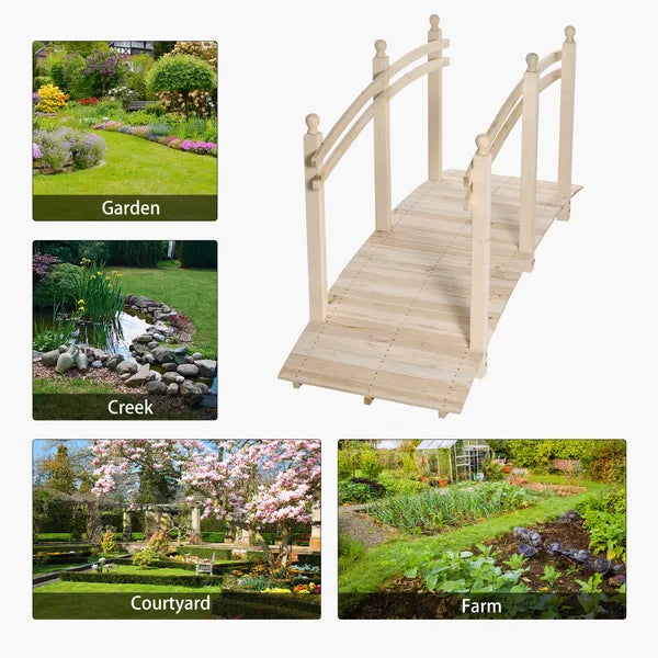 Arched Garden Passage 7.5ft Fir Wood Bridge with Safety Rails for Backyards - product image 6