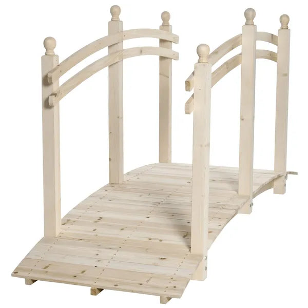 Arched Garden Passage 7.5ft Fir Wood Bridge with Safety Rails for Backyards - product image 1