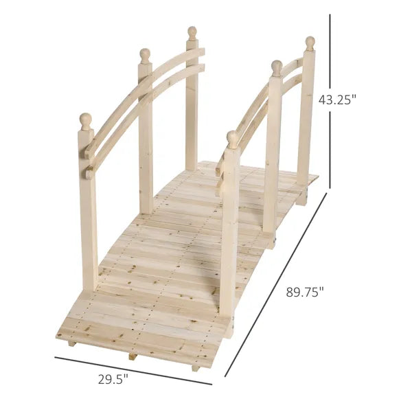 Arched Garden Passage 7.5ft Fir Wood Bridge with Safety Rails for Backyards - product image 3