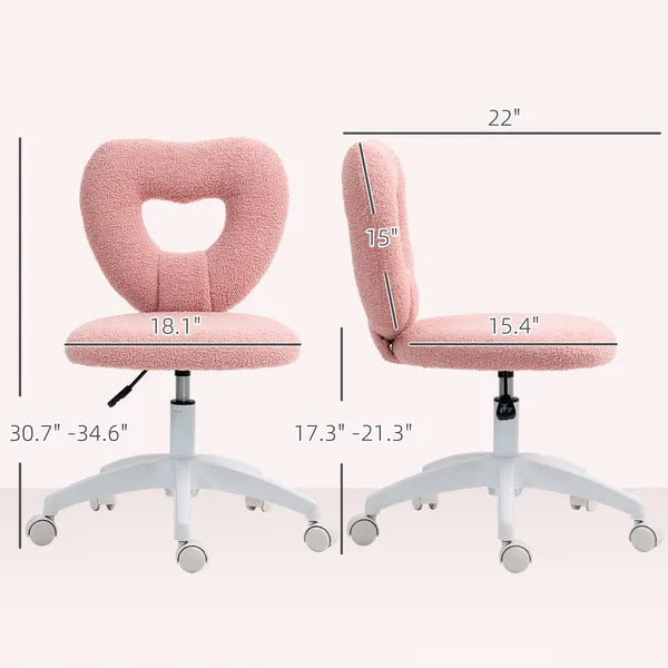 Armless Computer Desk Chair, Office Task Chair, Teddy Fleece Heart Makeup Vanity Chair with Swivel Wheels, Pink - product image 3