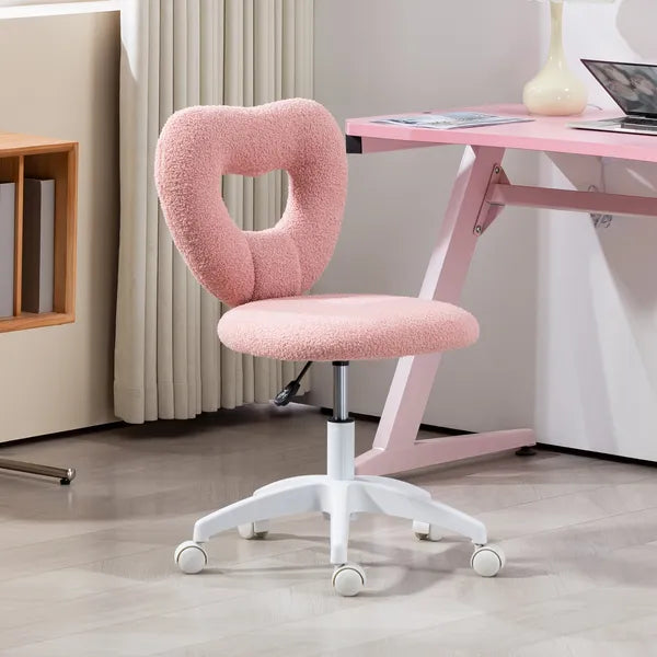 Armless Computer Desk Chair, Office Task Chair, Teddy Fleece Heart Makeup Vanity Chair with Swivel Wheels, Pink - product image 10