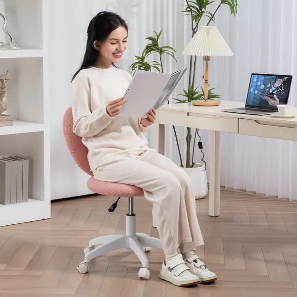 Armless Computer Desk Chair, Office Task Chair, Teddy Fleece Heart Makeup Vanity Chair with Swivel Wheels, Pink - product image 8