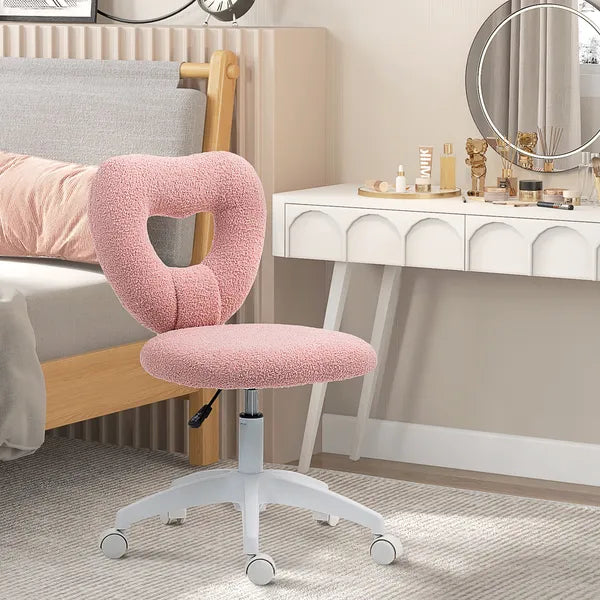 Armless Computer Desk Chair, Office Task Chair, Teddy Fleece Heart Makeup Vanity Chair with Swivel Wheels, Pink - product image 9
