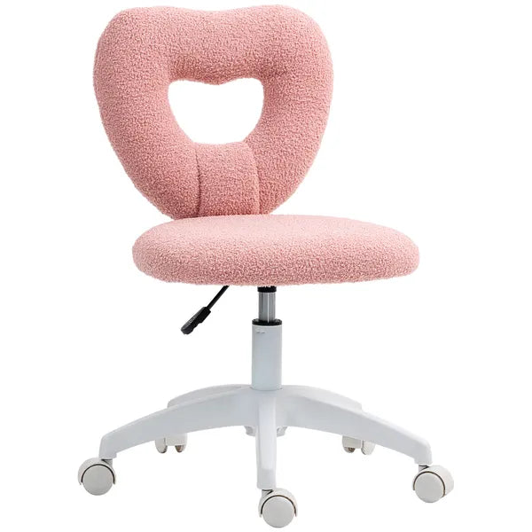 Armless Computer Desk Chair, Office Task Chair, Teddy Fleece Heart Makeup Vanity Chair with Swivel Wheels, Pink - product image 11
