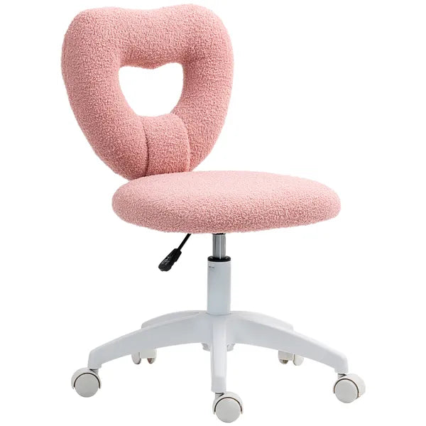 Armless Computer Desk Chair, Office Task Chair, Teddy Fleece Heart Makeup Vanity Chair with Swivel Wheels, Pink - product image 1
