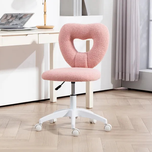 Armless Computer Desk Chair, Office Task Chair, Teddy Fleece Heart Makeup Vanity Chair with Swivel Wheels, Pink - product image 2